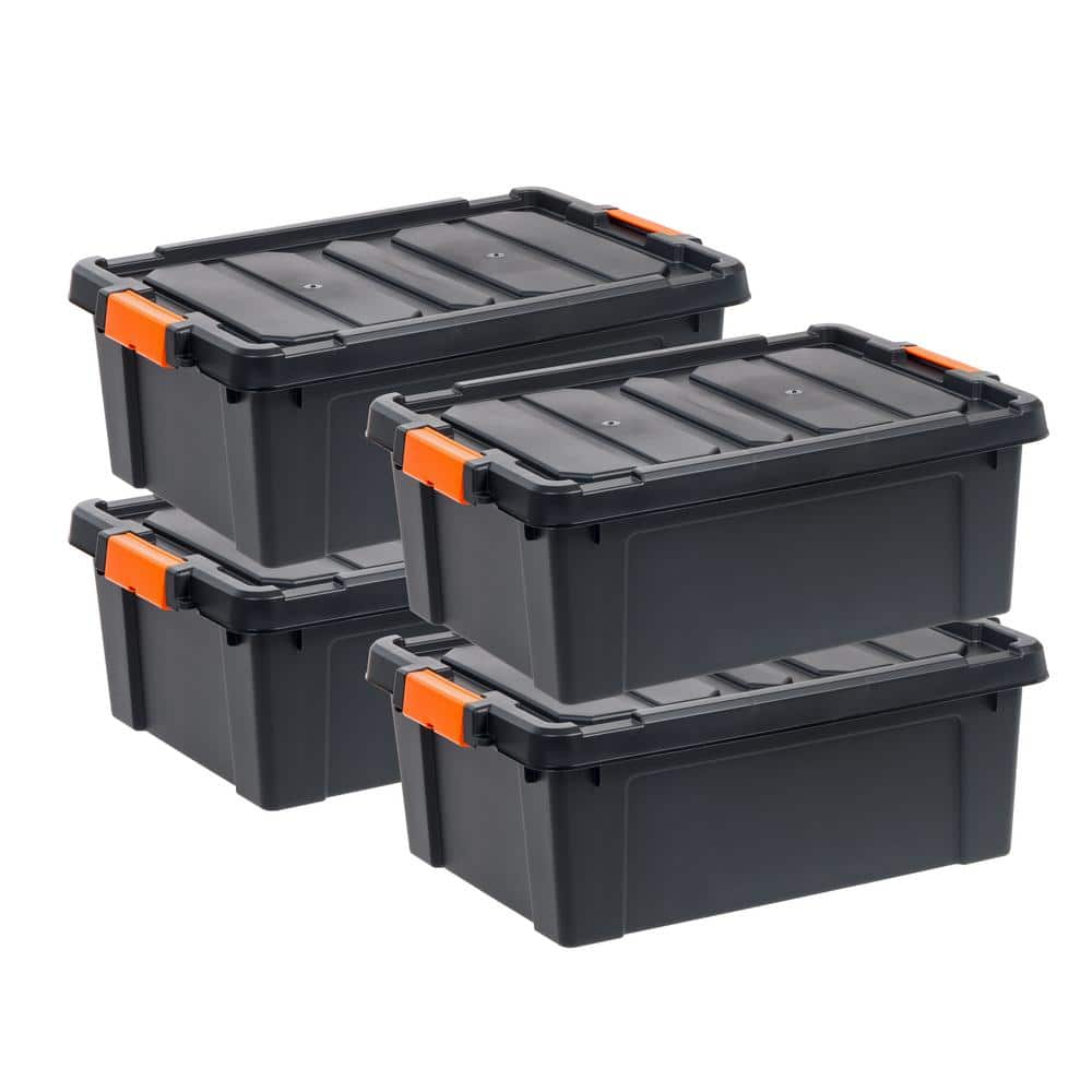 IRIS 47 qt. Heavy Duty Plastic Storage Box in Black with Sturdy Lid 4-Pack  500153 - The Home Depot