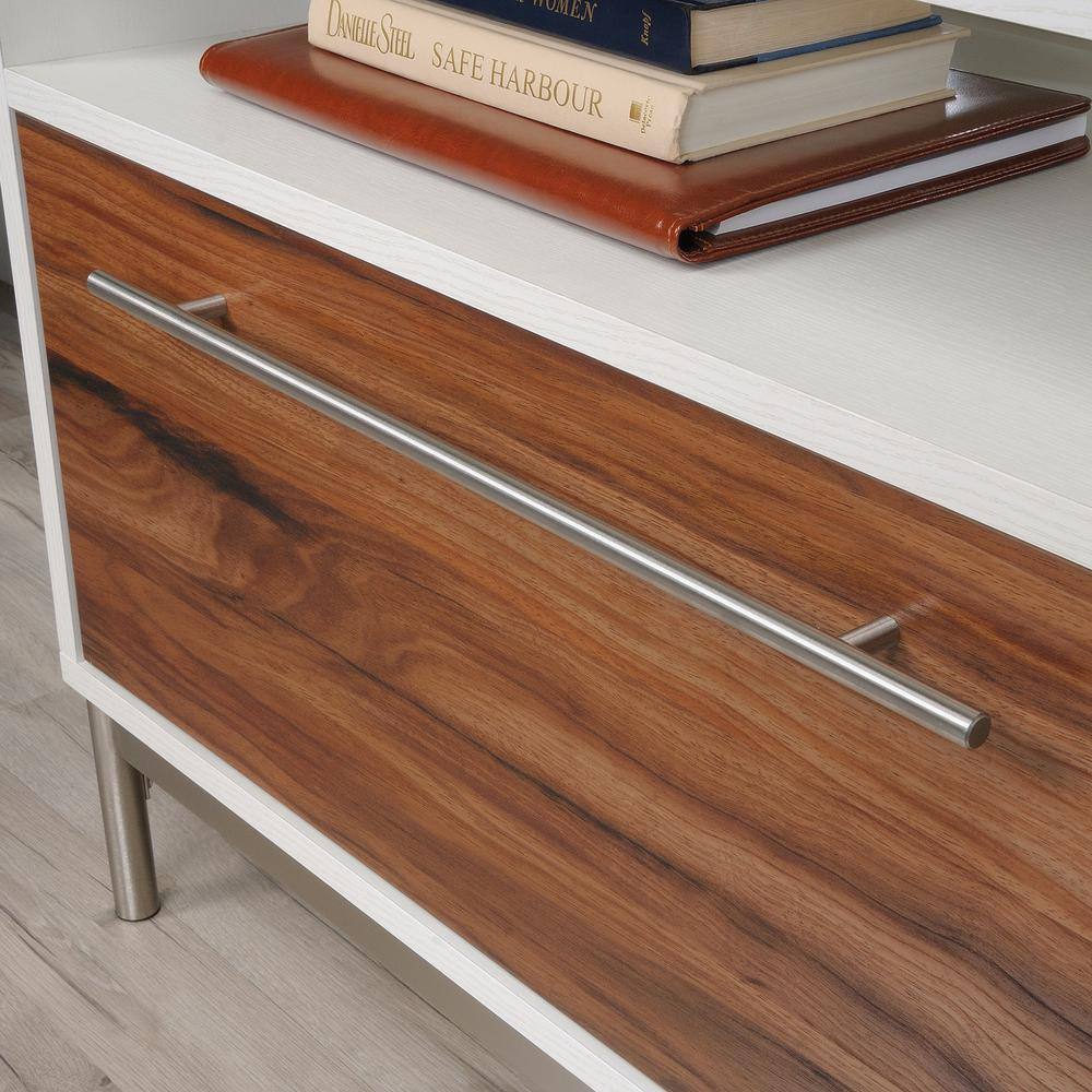 Pearl Oak Mobile Lockable Lateral File Cabinet with Metal Details