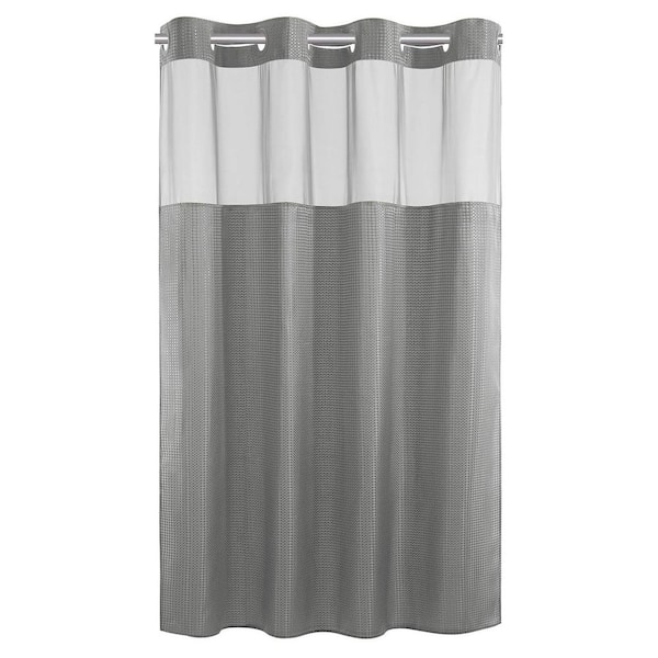 No Hook Waffle Shower Curtain Set with Snap Liner 36 x 74 Hotel Style Polyester Waterproof in Gray