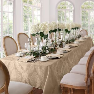 Barcelona Jacquard Damask Tablecloth, Ecru - 60''W x 84''L Oval
