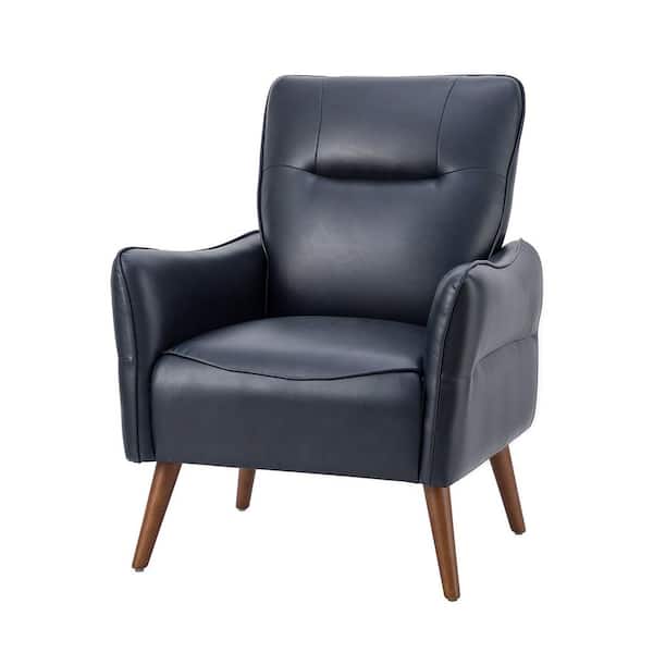 JAYDEN CREATION Zuri Vegan Leather Navy Armchair with Solid Wood Legs