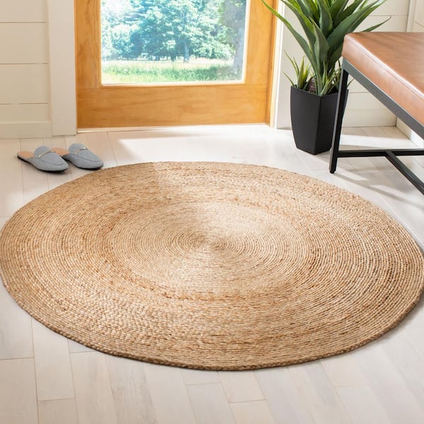 Natural Fiber Beige 4 ft. x 4 ft. Solid Color Round Area Rug