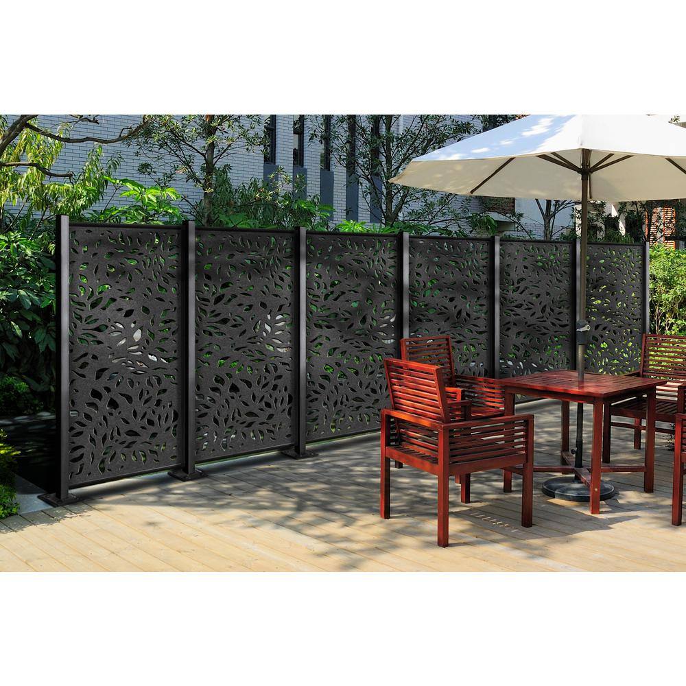 Charcoal Grey Botanical Design Composite Privacy Fence Panel