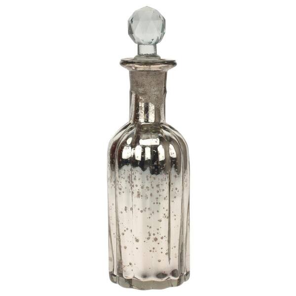 Stonebriar Collection 3 in. x 9.5 in. Antique Mercury Glass Bottle with Stopper