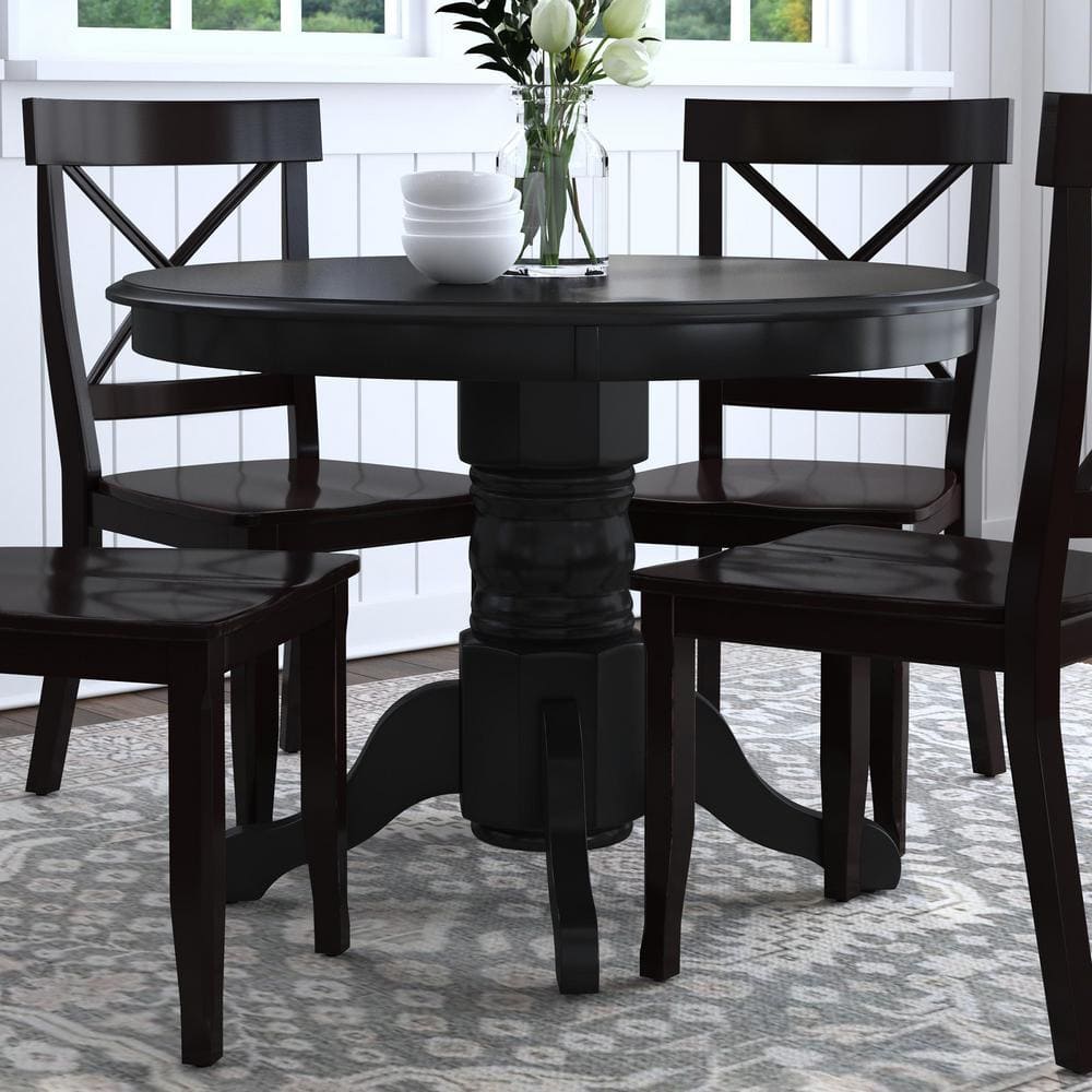 Classic Black 42" Round Wood Pedestal Dining Table