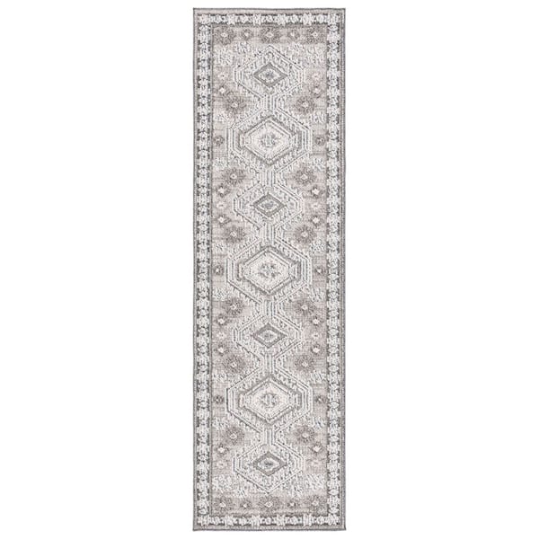 Global Light Gray/Dark Gray 2 ft. x 8 ft. Aztec Geometric Border Indoor/Outdoor Runner Rug