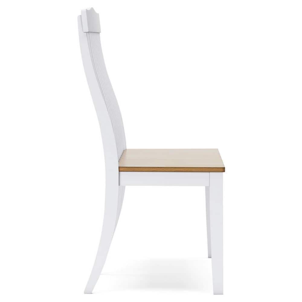 White and Natural Wood Slat-Back Dining Bench