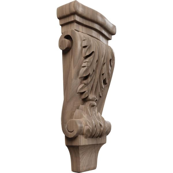 Ekena Millwork 1-3/4 in. x 4-3/4 in. x 10 in. Unfinished Walnut Small Acanthus Pilaster Wood Corbel