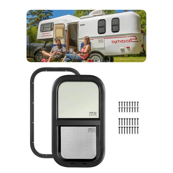 Vertical RV Window, 12 in. W x 22 in. H Tinted Sliding RV Window with Net Screen and Trim Ring, Fit 15/16 in.-1 3/4 in.