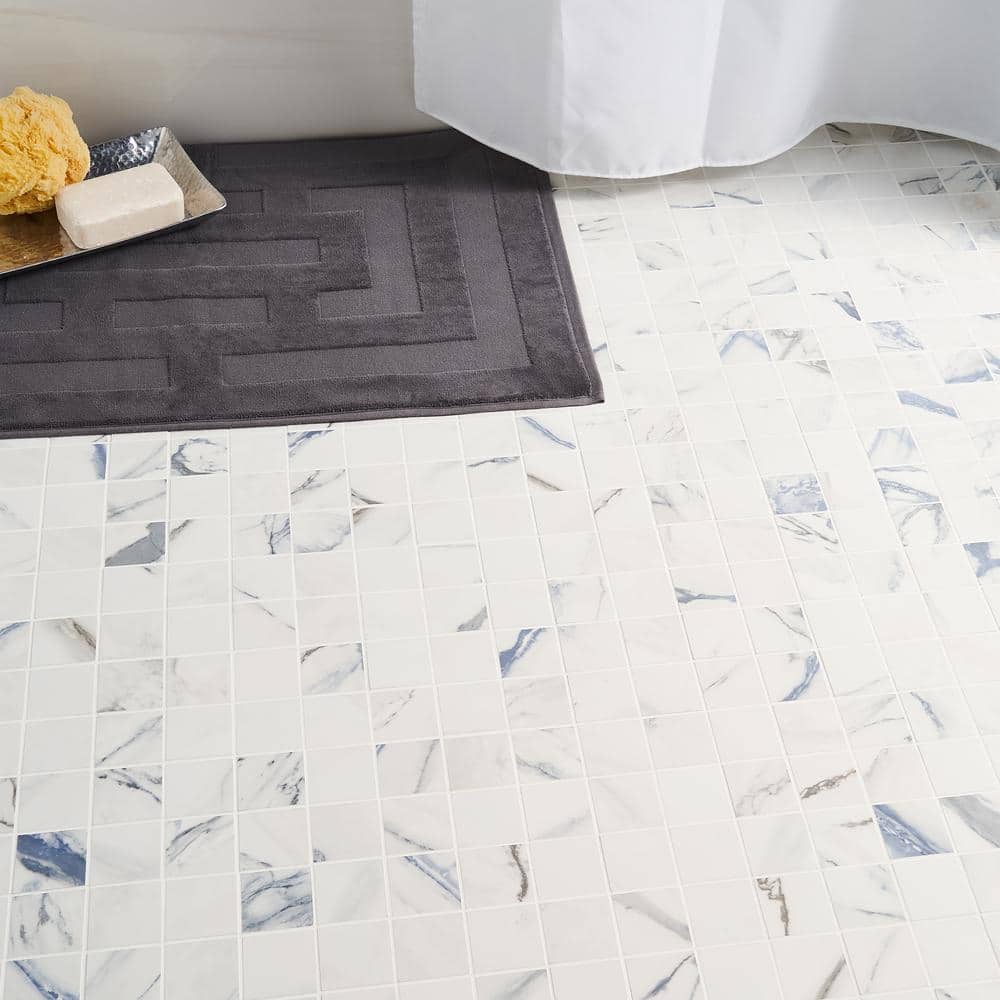 Calacatta Indigo 2" x 2" Porcelain Grid Mosaic Tile Sheet