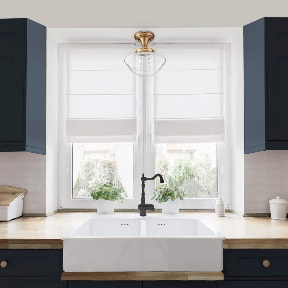 Vintage Schoolhouse Seedy Glass Semi-Flush Mount in Satin Gold