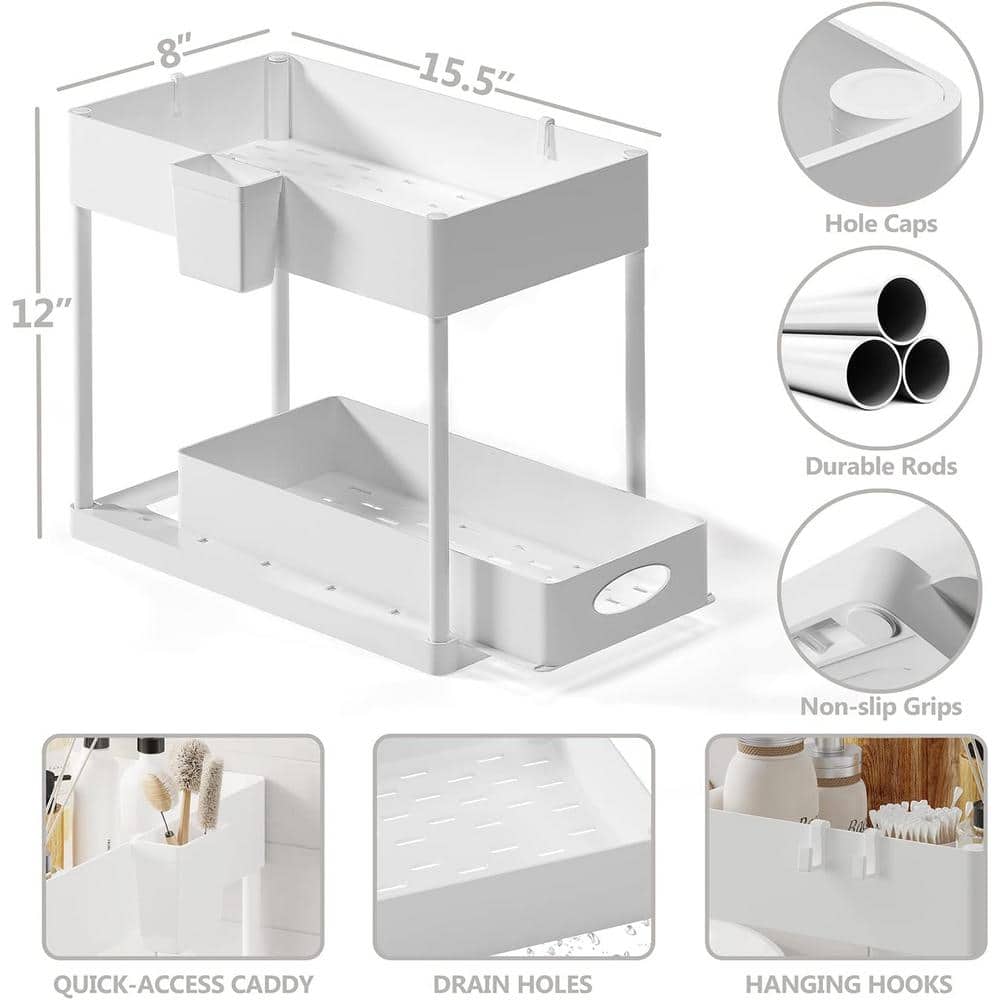 White Double Sliding 2-Tier Under Sink Organizer