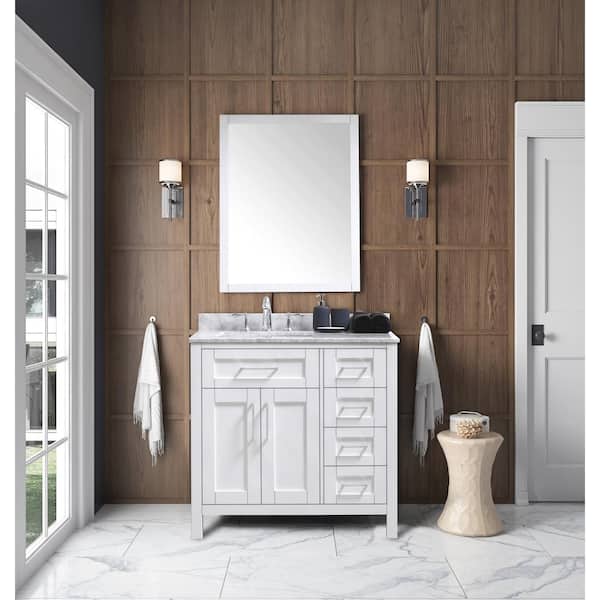 OVE Decors Wexford 36 in. W x 21 in. D x 34 in. H Single Sink Bath Vanity in White with Carrara Marble Top and Mirror