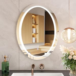 24 in. W x 32 in. H Oval Frameless Wall Mount Bathroom Vanity Mirror in Silver with LED Light Anti-Fog and Dimmable