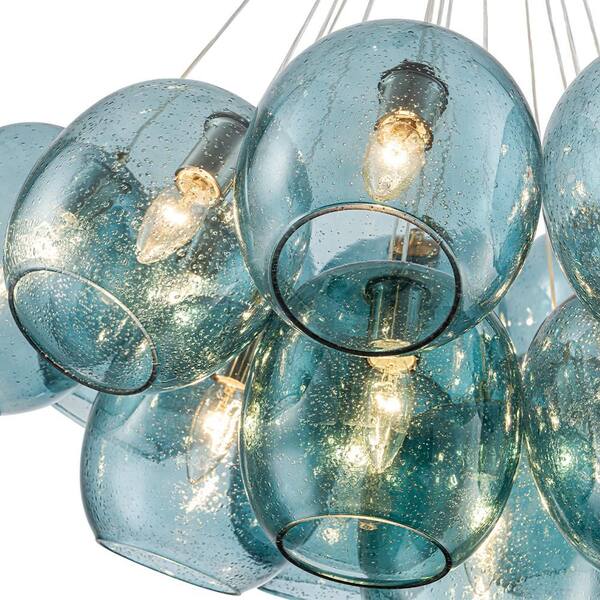 HUOKU Alma 19-Light 30.7 in. W Brass Cluster Chandelier with Lake