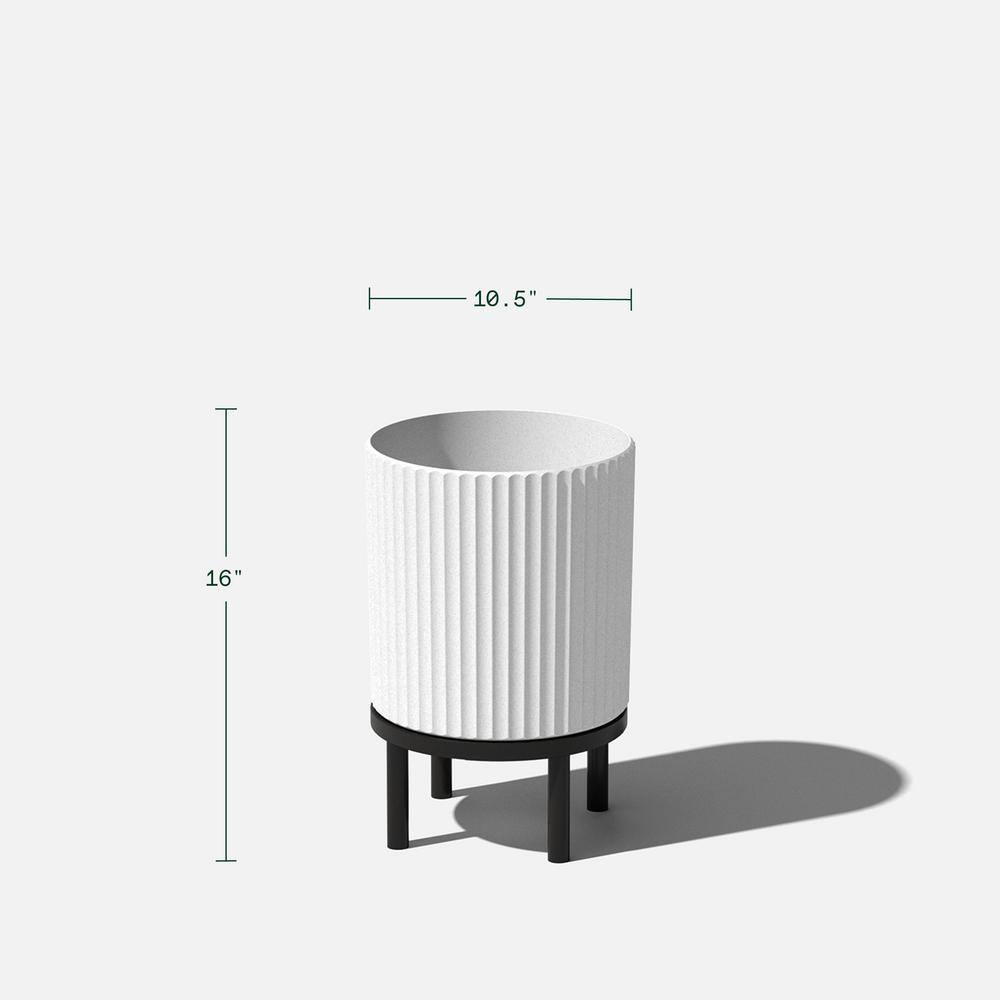 White and Black Fluted Planter with Acacia Wood Stand