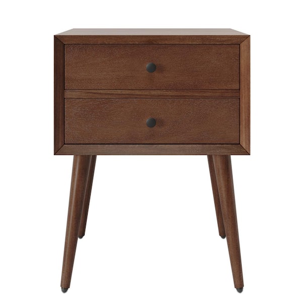Brown 2-Drawers Acacia Wood Nightstand