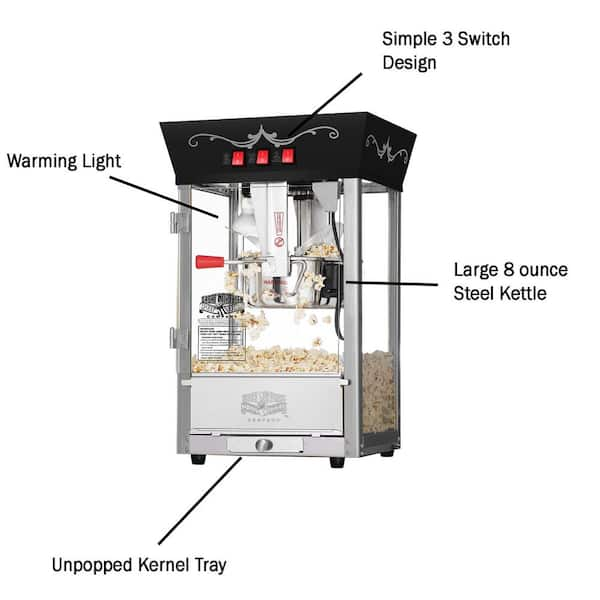 8 oz. Hot and Fresh Countertop Style in Black Popcorn Popper Machine-Makes  Approx. 3 Gallons Per Batch 941194XLX - The Home Depot