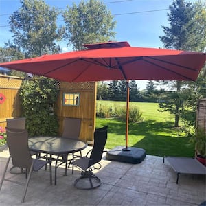 9 ft. x 12 ft. All-aluminum 360-Degree Rotation Wood pattern Cantilever Outdoor Patio Umbrella in Brick Red