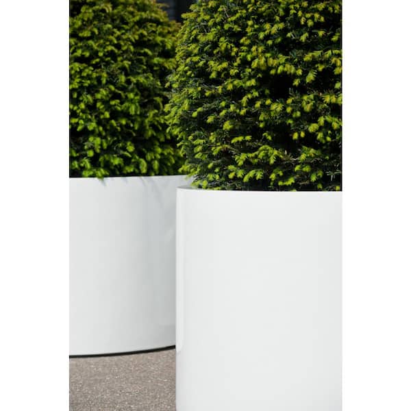 16.9 in. Tall, Glossy White Max Medium Fiberstone Indoor Outdoor Modern Round Planter