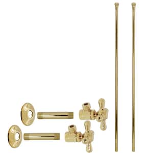 1/2 in. IPS x 3/8 in. OD x 20 in. Bullnose Dual Supply Line Kit with Cross Handle Angle Shut Off Valves, Polished Brass