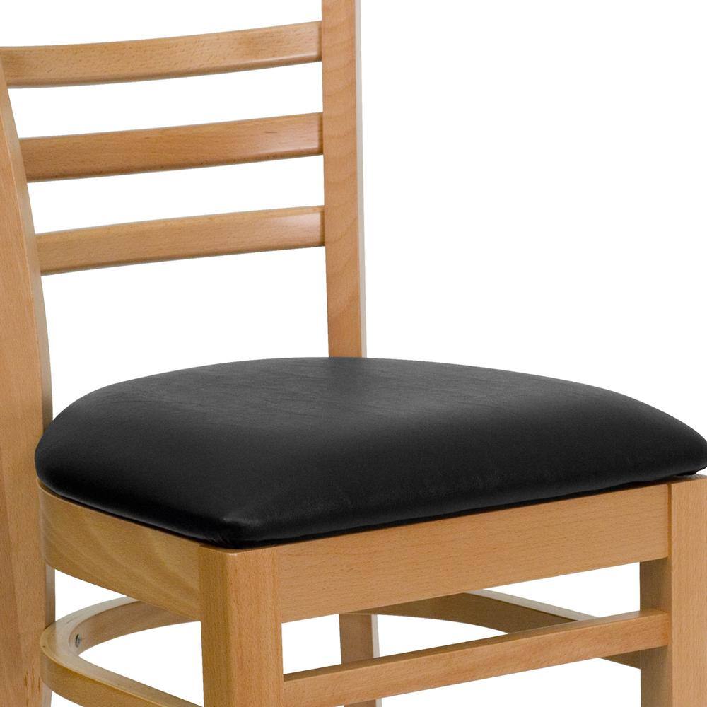 Natural Wood Ladder Back Side Chair with Black Vinyl Seat