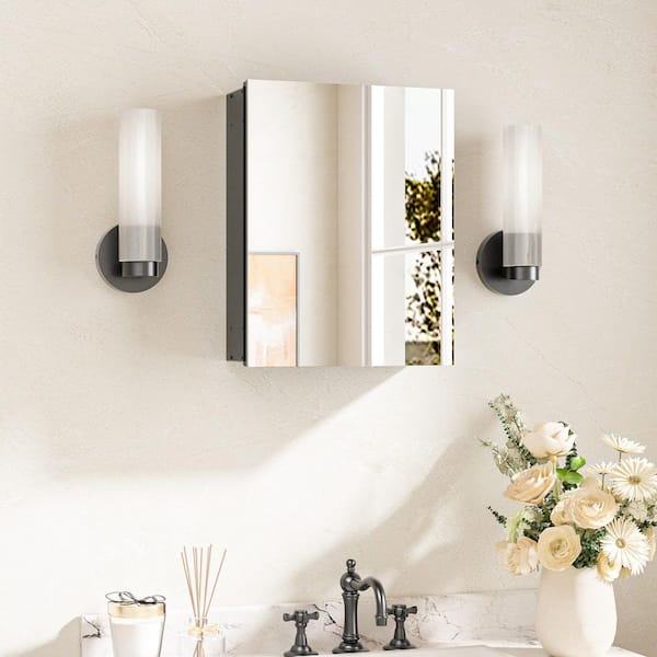 14 in. W x 18 in. H Rectangular Frameless Aluminum Black Recessed or Surface Mount Medicine Cabinet with Mirror