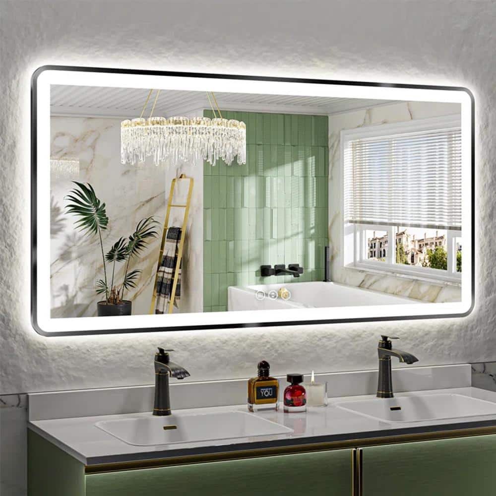 72 in. W x 32 in. H Rectangular Framed Front and Back LED Lighted Anti-Fog Wall Bathroom Vanity Mirror in Tempered Glass price history on PriceWatchPro