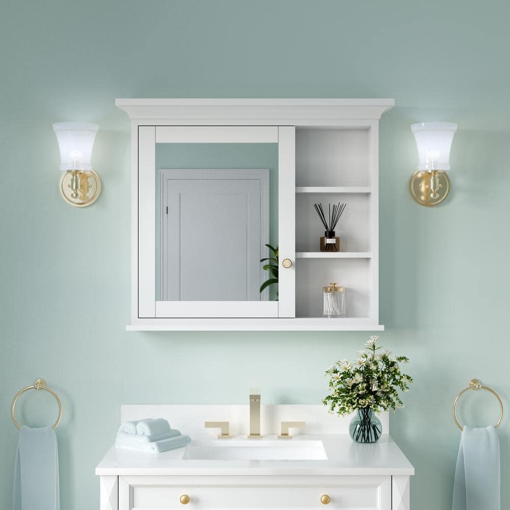 36 in. W x 30 in. H Rectangular Solid Wood Frame Bathroom Medicine Cabinet with Mirror price history on PriceWatchPro