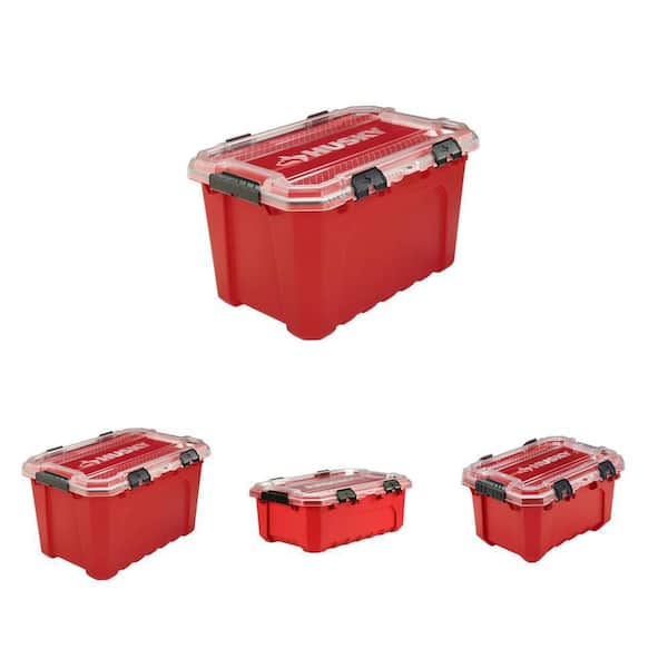 Professional Heavy Duty Waterproof Stackable Storage Containers with Hinged Lids in Red (5, 12, and 20-Gal. 3-Pack)