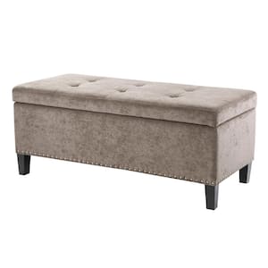 Tessa Taupe Tufted Top Storage Bench 18 in. H x 42 in. W x 18 in. D