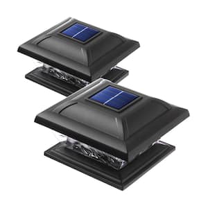 Black Integrated LED 4x4 Solar Deck Post Cap Light 2-Pack