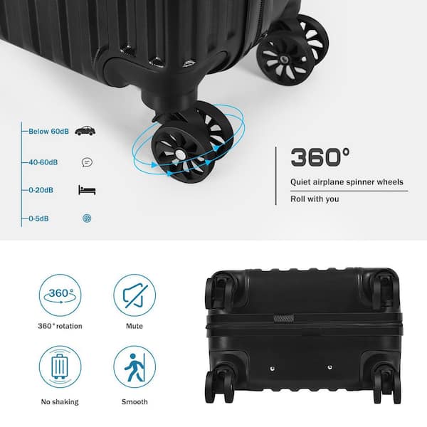HIKOLAYAE 2-Piece Black PC Hardside Spinner Luggage Set (14/20 in
