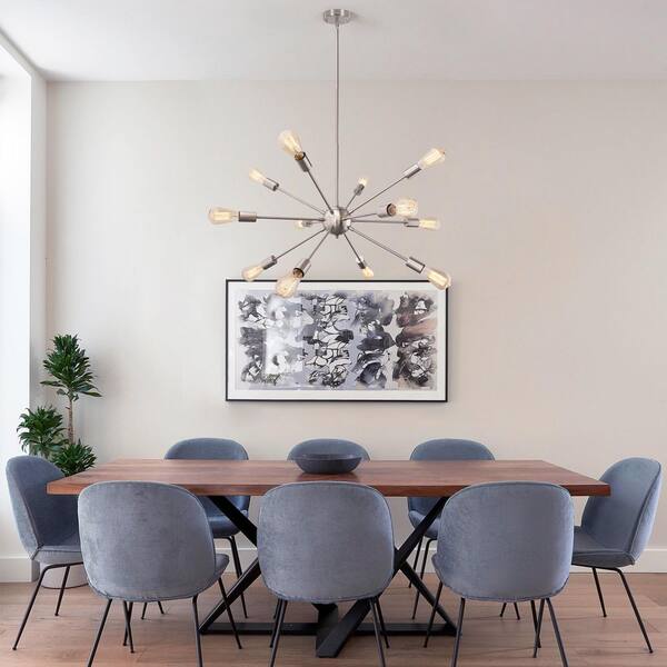 12-Light Nickel Pendant Design Hanging Sputnik Chandelier Lighting for Kitchen Island
