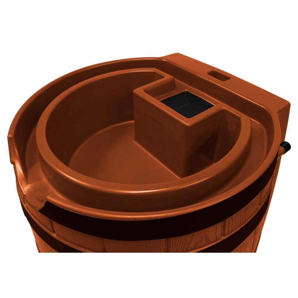 Terra Cotta 65-Gallon Faux Oak Rain Barrel with Darkened Ribs