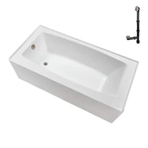 66 in. x 32 in. Soaking Acrylic Alcove Bathtub with Left Drain in Glossy White, External Drain in Brushed Nickel