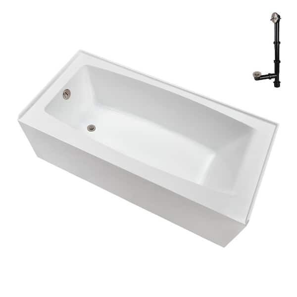 Streamline 66 in. x 32 in. Soaking Acrylic Alcove Bathtub with Left Drain in Glossy White, External Drain in Brushed Nickel