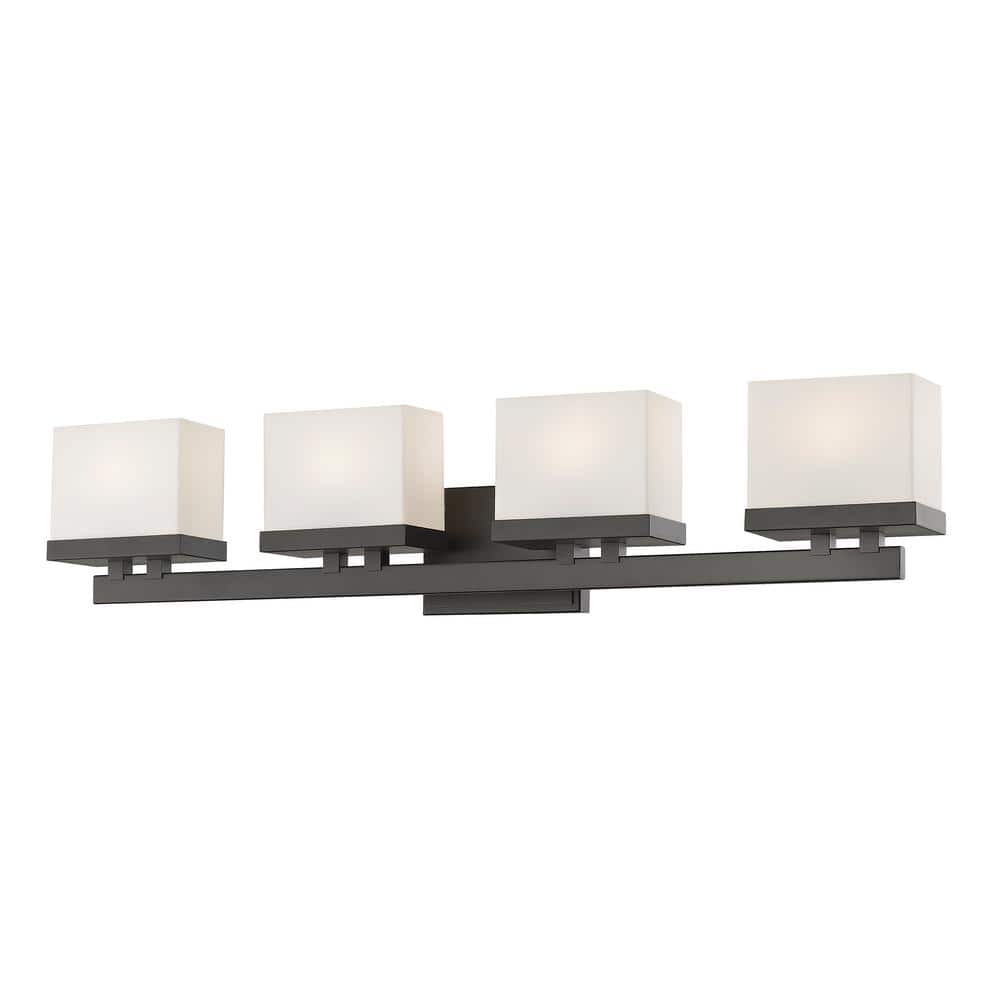 Rivulet 31.38 in. 4-Light Bronze Integrated LED Shaded Vanity Light with Ma