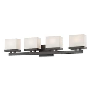 Rivulet 31.38 in. 4-Light Bronze Integrated LED Shaded Vanity Light with Matte Opal Glass Shade