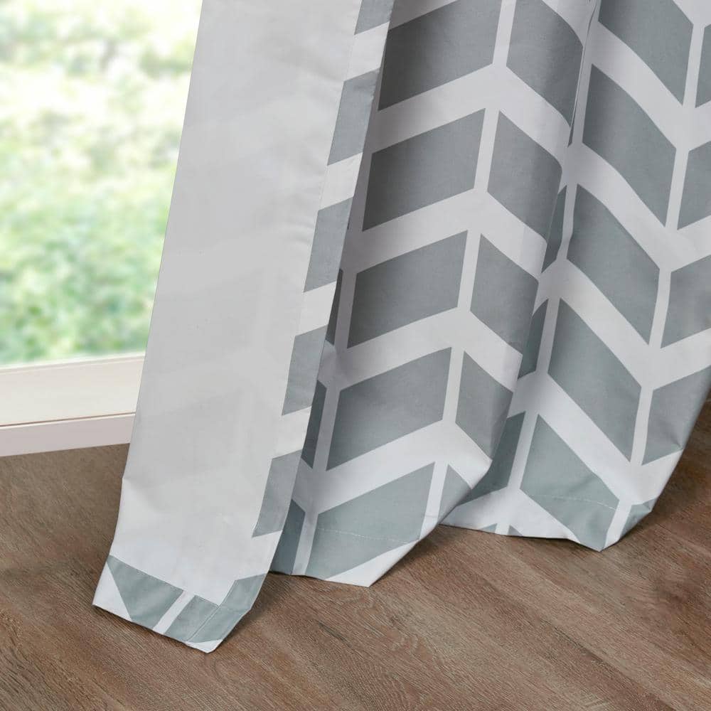 Aqua and Gray Chevron Room-Darkening Grommet Curtain Panel Pair