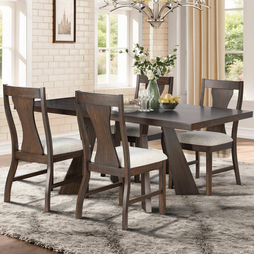 New Classic Furniture Chestnut Ridge 5-Piece Rectangular Brown Wood Top Dining Table Set Seats-4