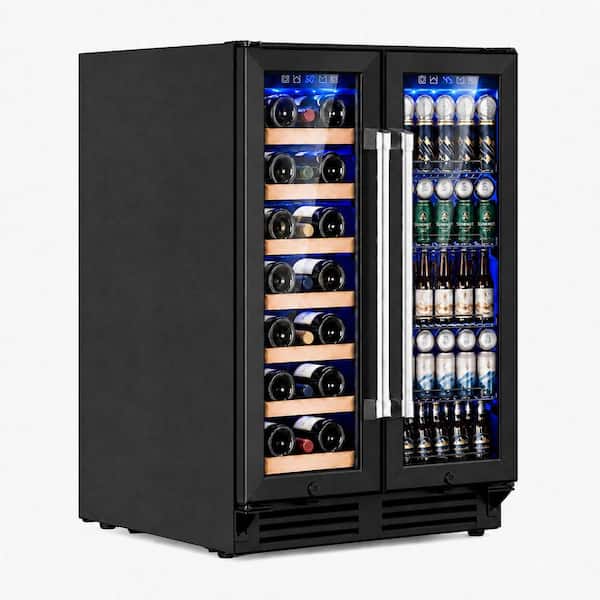 23.5 in. Dual Zone 20-Bottle 85-Cans Built-in/Freestanding Beverage Cooler with Adjustable Shelves in Black, Frost‑free