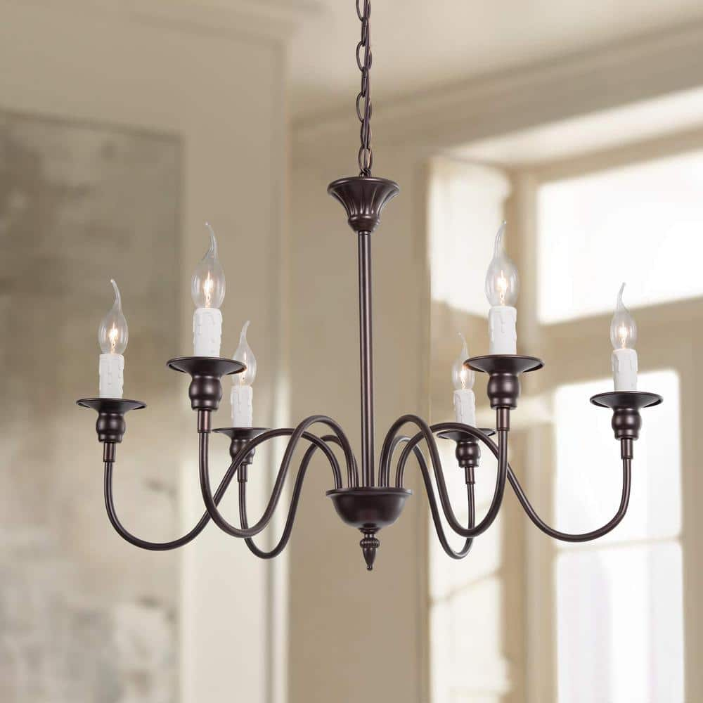 LNC 26.5 in. W Classic Chandelier 6-Light Farmhouse Oiled Bronze ...