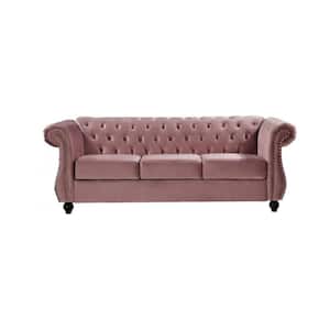 Feinstein 82.6 in. Rolled Arm Velvet Straight 3-Seater Sofa in Pink