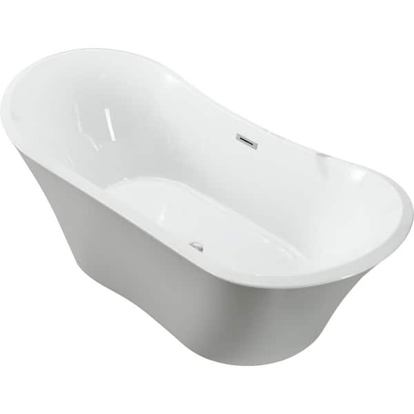 Bellaterra Home Ancona 71.04 in. Acrylic Flatbottom Non-Whirlpool Freestanding Bathtub in Glossy White