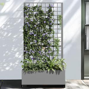 71 in. H Metal Gray Rectangle Pots and Planter Raised Bed Box with Trellis for Vine Climbing Plants and Vegetable Flower