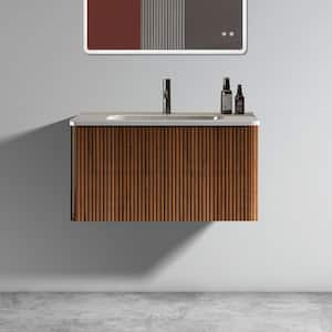 Aaby 30 in. W x 18 in. D x 15 in. H Wall Mounted Floating Bath Vanity Cabinet in Brown with White Ceramic Top and Sink