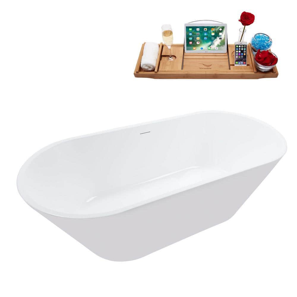 70'' White Acrylic Freestanding Soaking Bathtub with Gold Hardware