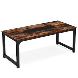 Capen 71 in. Rectangular Rustic Brown Engineered Wood Executive Desk, Computer Desk with Large Tabletop and Metal Frame