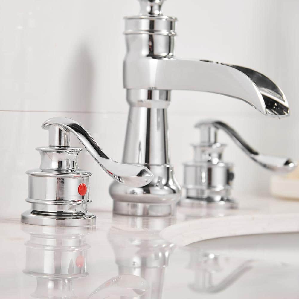 Polished Chrome 8-Inch Waterfall Widespread 2-Handle Bathroom Faucet